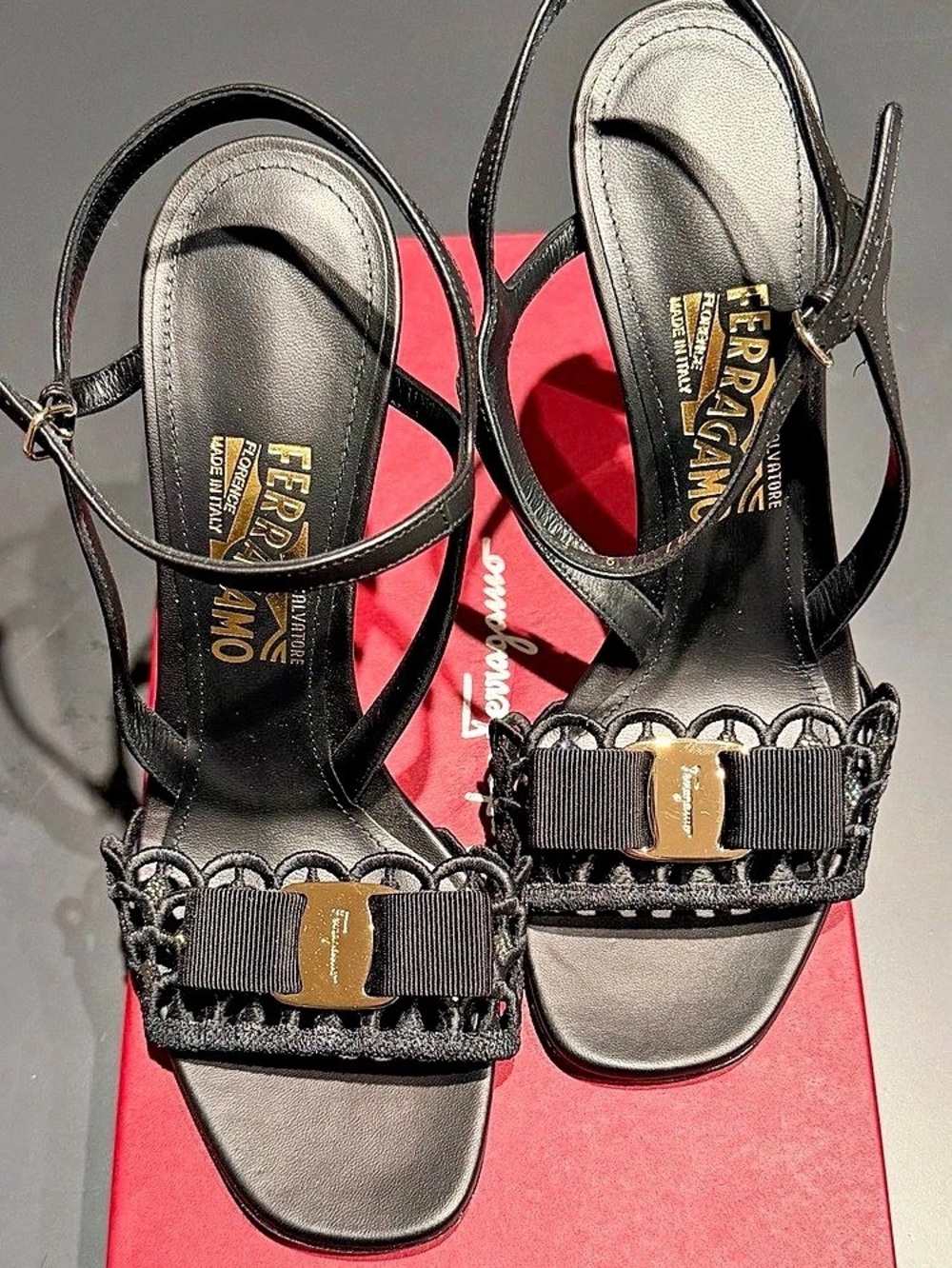 Salvatore Ferragamo Vara Bow Scalloped Crystal Heels - Brand New